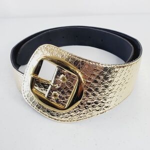 Kandell & Marcus Gold Metallic Belt Size M/L Faux Snakeskin Vintage Rare